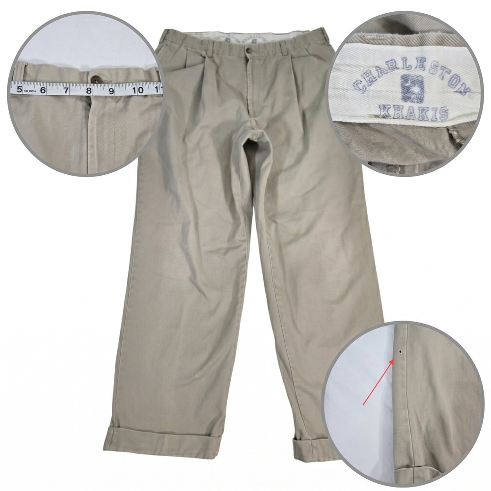 Charleston‎ Khakis Pleated Pants 32x29 Beige Cotton Cuffed Preppy Chino Trousers